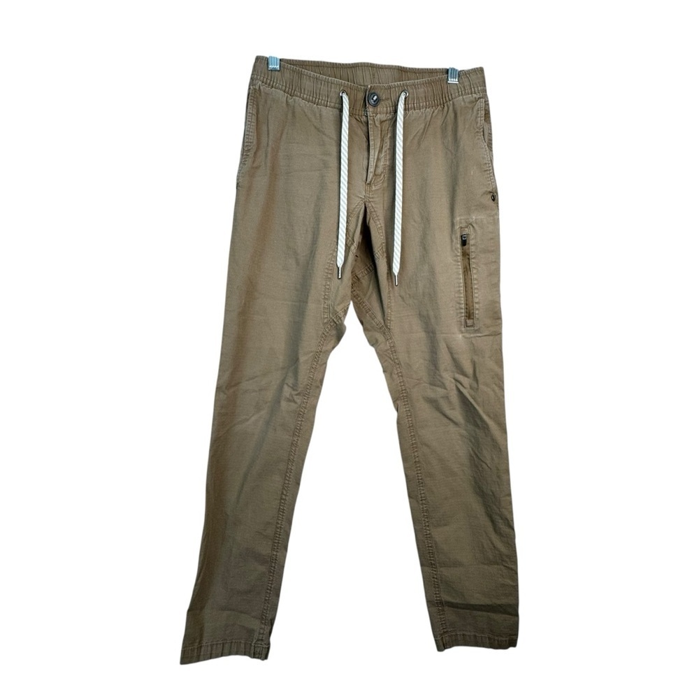 Vuori Ripstop Pants Mens S Khaki Brown Elastic Waist Drawstring V412 Stretch L32